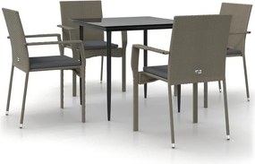 vidaXL 5 részes fekete és szürke polyrattan kerti étkezőszett párnával