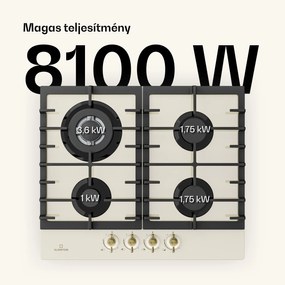 Klarstein Victoria 4, gázfőzőlap, 4 gázégő, üvegkerámia, elefántcsont