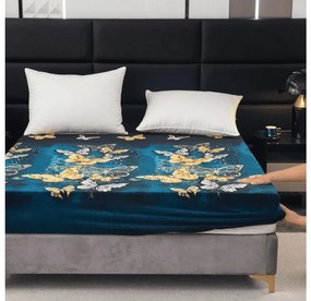 ARANY ÉS FEHÉR PILLANGÓ 160x200 cm sötétzöld mikroplüss lepedő