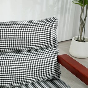 HOMCOM Retró dizájnú karosszék, kiegészítő szék, tyúklábminta, fa elemek, rugós mag, fekete-fehér