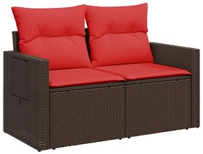 kétszemélyes barna polyrattan kerti kanapé párnákkal