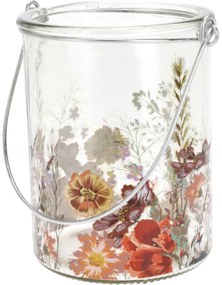 Réti virág üveg lógó gyertyatartó, 10 x 8 cm, piros