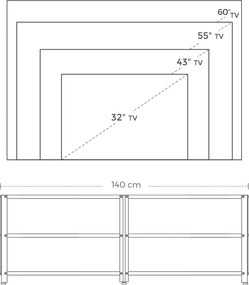 Tv állvány, tv szekrény polcokkal 140 x 39 x 52 cm rusztikus barna