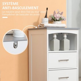 Kleankin Szabadonálló Fürdőszobai Szekrény 3 Fiókkal és 1 Nyitott Rekesszel - 40 x 33 x 80 cm - Fehér | Aosom