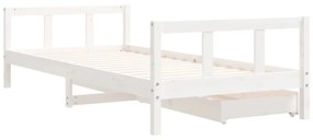 fehér tömör fenyőfa gyerekágykeret fiókokkal 90 x 200 cm
