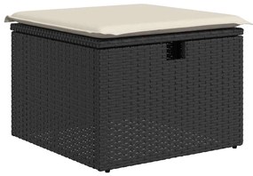 vidaXL 5 részes fekete polyrattan akácfa kerti kanapészett párnákkal