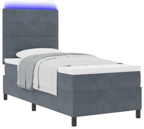 Boxspring Ágy Mattal és LED világítással, Sötétszürke 80x200 cm Bársony