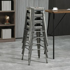 HOMCOM 4 Darabos Stacking Ipari Bárszék Készlet Lábpihenővel, 76 cm Magas, Ezüst Fém | Aosom