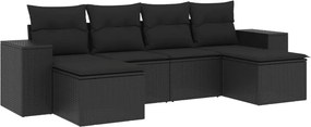 vidaXL 6 részes fekete polyrattan kerti ülőgarnitúra párnákkal