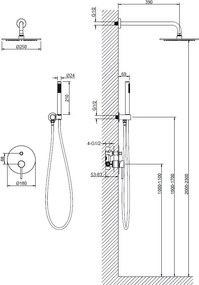 AREZZO design ASTRO falsík alatti zuhanycsaptelep szett, szálcsiszolt nikkel