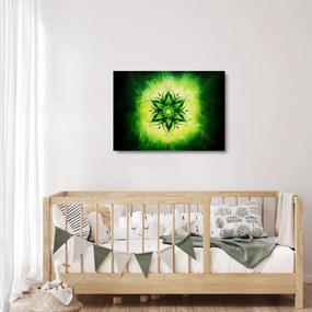 Kép - Virág mandala zöld háttérrel (üvegen) (70x50 cm)