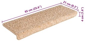15 db aranyszínű lépcsőszőnyeg 65x21x4 cm