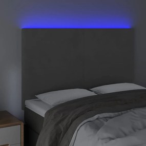 sötétszürke bársony LED-es fejtámla 144x5x118/128 cm