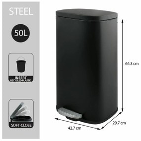 Spirella Pedálos szemetes soft-close Akira 50 l,matt fekete, 50 l