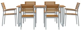 7 Darabos Kert Étkező Szett Tömör Akácfa és Fém