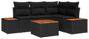 vidaXL Kerti Kanapé Szett párnával 5 pcs Fekete Poli rattan