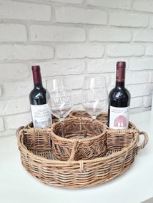 Rusztikus kerek tálca Hampton Rattan borhoz