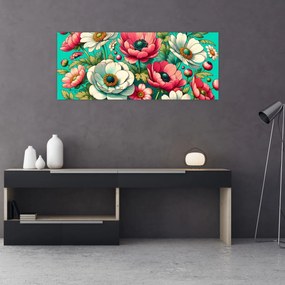 Kép - Virágok kék háttéren (120x50 cm)