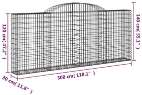 9 db íves horganyzott vas gabion kosár 300x30x120/140 cm