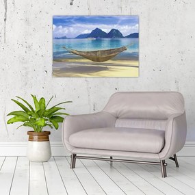 Kép - Egy függőágy képe a tengerparton 2 (üvegen) (70x50 cm)