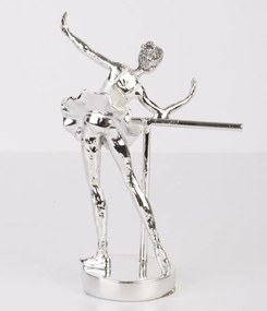 Bond design magasfényű ezüst fém balerína asztali dekorációs szobor 20,5x14x7cm