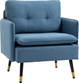 HOMCOM Skandináv fotel tűzött háttámlával és kontrasztos díszítéssel 76 x 68 x 80 cm - kék és fekete, arany fém lábakkal | Aosom