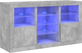 vidaXL betonszürke tálalószekrény LED-világítással 123 x 37 x 67 cm