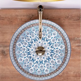 REA-U0267 - ARTE ráépíthető mosdó, átmérő 40 cm, kerámia, ornamentális mintázattal