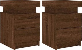 vidaXL 2 db barna tölgy színű éjjeliszekrény LED-ekkel 35 x 39 x 55 cm