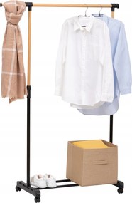 Állítható mobil ruhaakasztó 122 cm Fekete Loft gardróbszekrény kerekekkel