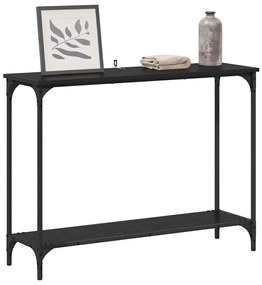 Konzolasztal polcokkal Musta tammi 101 x 30.5 x 75 cm Faanyag