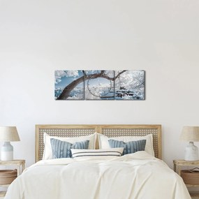A víz mellett egy havas fa képe (órával) (90x30 cm)