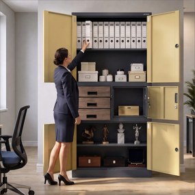 Fém irodai szekrény széffel, antracit, dió, 900x1850x400 mm: FILIP II Eco Design