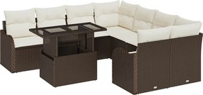 vidaXL Kerti Kanapé Szett párnával 9 pcs Barna Poli rattan
