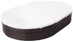 Barna polyrattan kültéri napozóágy párnával