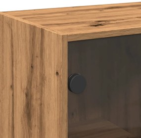kézműves tölgy szerelt fa magasszekrény ajtókkal 68x37x142 cm