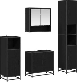 vidaXL Fürdőszoba bútor szett polcokkal 4 pcs Fekete tölgy Faanyag
