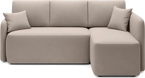 Bézs bársony kinyitható-tárolóhelyes sarokkanapé (jobb oldali-heverő résszel) Hadson – ELTAP