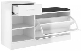 magasfényű fehér szerelt fa cipőtároló pad 94,5 x 31 x 57 cm