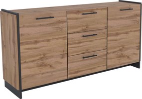 Komód, wotan tölgy/fekete, AMONI 2D3S