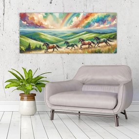 Kép – Vágtázó lovak a tájban (120x50 cm)