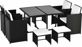 Outsunny 9 db. Polyrattan Kerti Bútor Készlet Étkező Csoport Készlet Párnákkal, Fekete 110 x 110 x 71 cm | Aosom