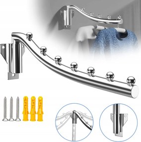 Összecsukható Ruhaakasztó, Falra Szerelhető, 7 Akasztóval, 180°-BAN Elforgatható