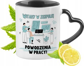 Munkahelyi üdvözlő bögre fekete, szív alakú füllel Ajándék