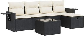 vidaXL 6 részes fekete polyrattan kerti ülőgarnitúra párnákkal