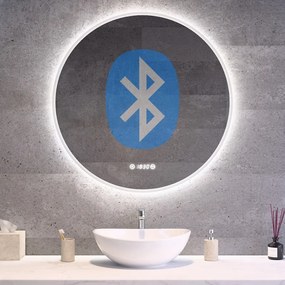 Kerek fürdőszobai LED tükör Ø80cm | Bluetooth hangszóró - Páramentesítő - Óra - Fényerő és színhőmérséklet szabályozás | Welland Alpha