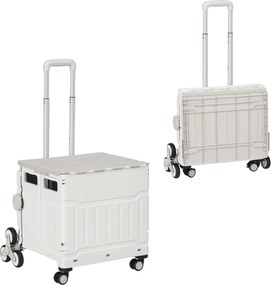 HOMCOM Összecsukható Bevásárlókocsi, Állítható Telepítható Fogantyúval, Lépcsőmászó Fedéllel, Szállítókocsi 80 kg Terhelhetőséggel, Fehér | Aosom