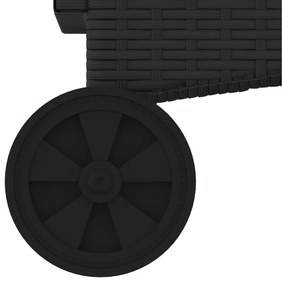 fekete polyrattan napozóágy kerekekkel és párnával