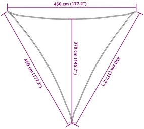 háromszög alakú HDPE napvitorla 160 g/m² 4,5x4,5x4,5 m