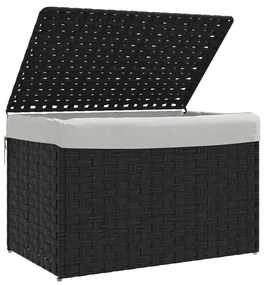 fekete polyrattan szennyeskosár fedéllel 55,5 x 35 x 34 cm